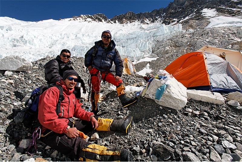 Nima, Soman and Chewang at C2 on Everest