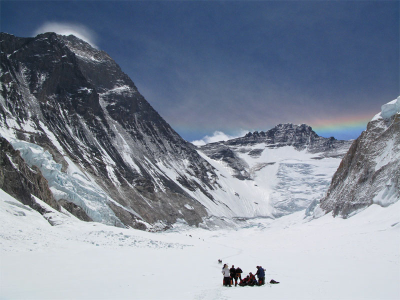 Everest-Lhotse with the rainbow
