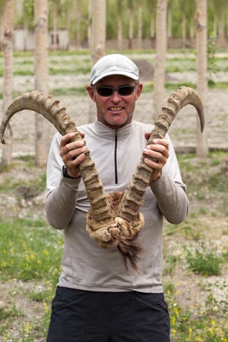 Jamie McGuinness with ibex horns in Ladakh Jamie McGuinness, Project Himalaya owner-guide