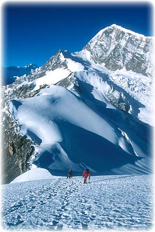 Climbing the trekking peak Chulu Far East. Chulu East is in the background.
